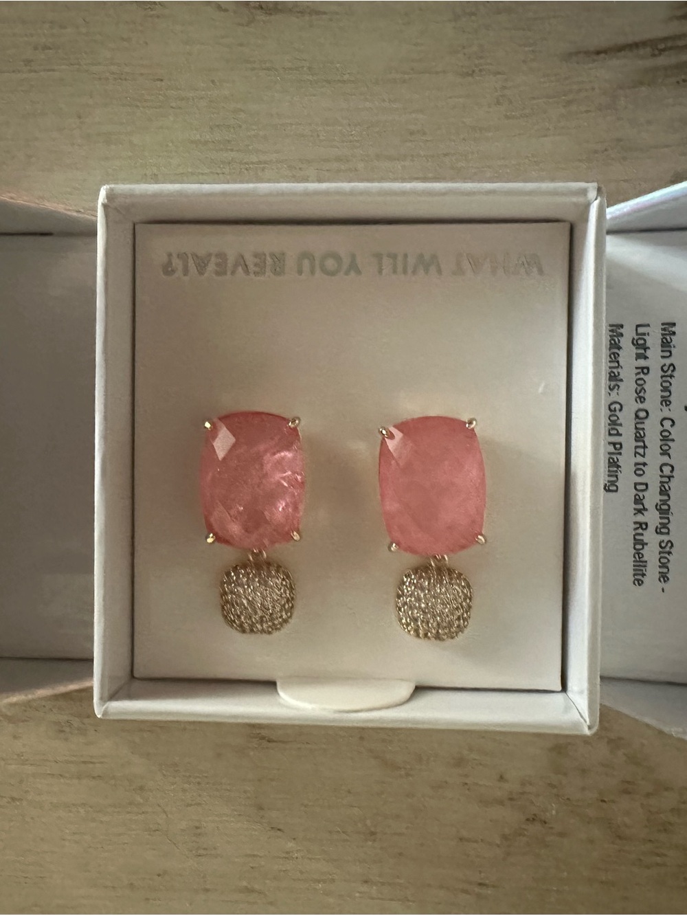 Rose Quartz Pink Stone Earrings with Gold Textured Discs